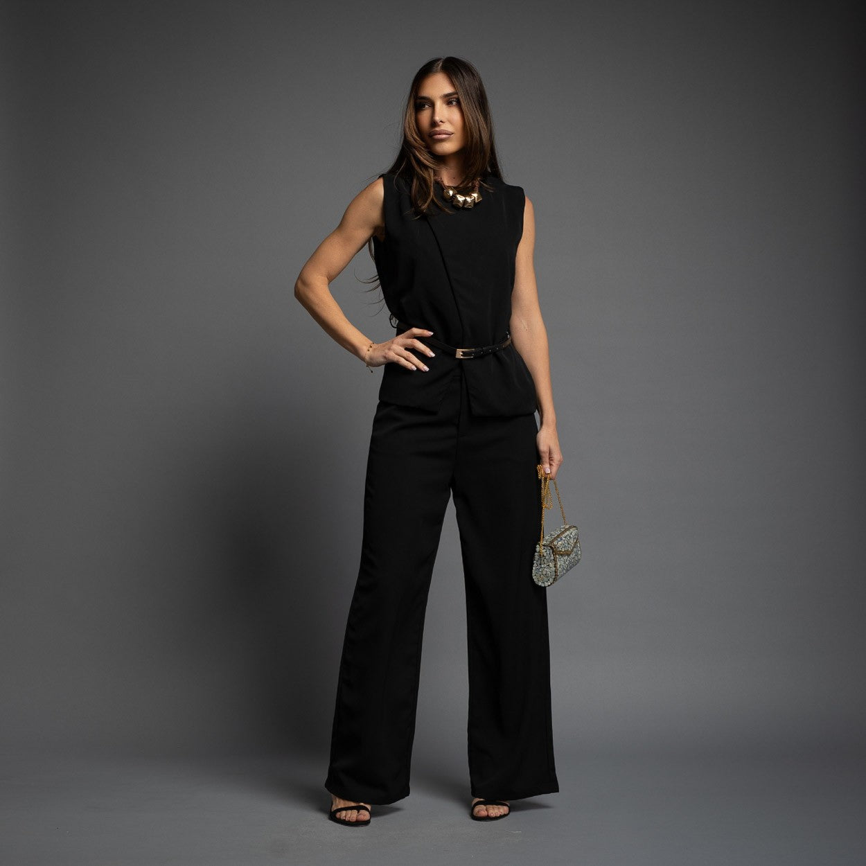 ENSEMBLE 2 PIÈCES GILET CROISÉ + CEINTURE