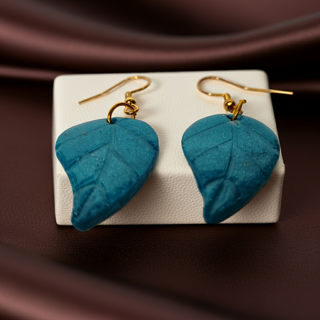 Boucles d'oreilles feuilles turquoise